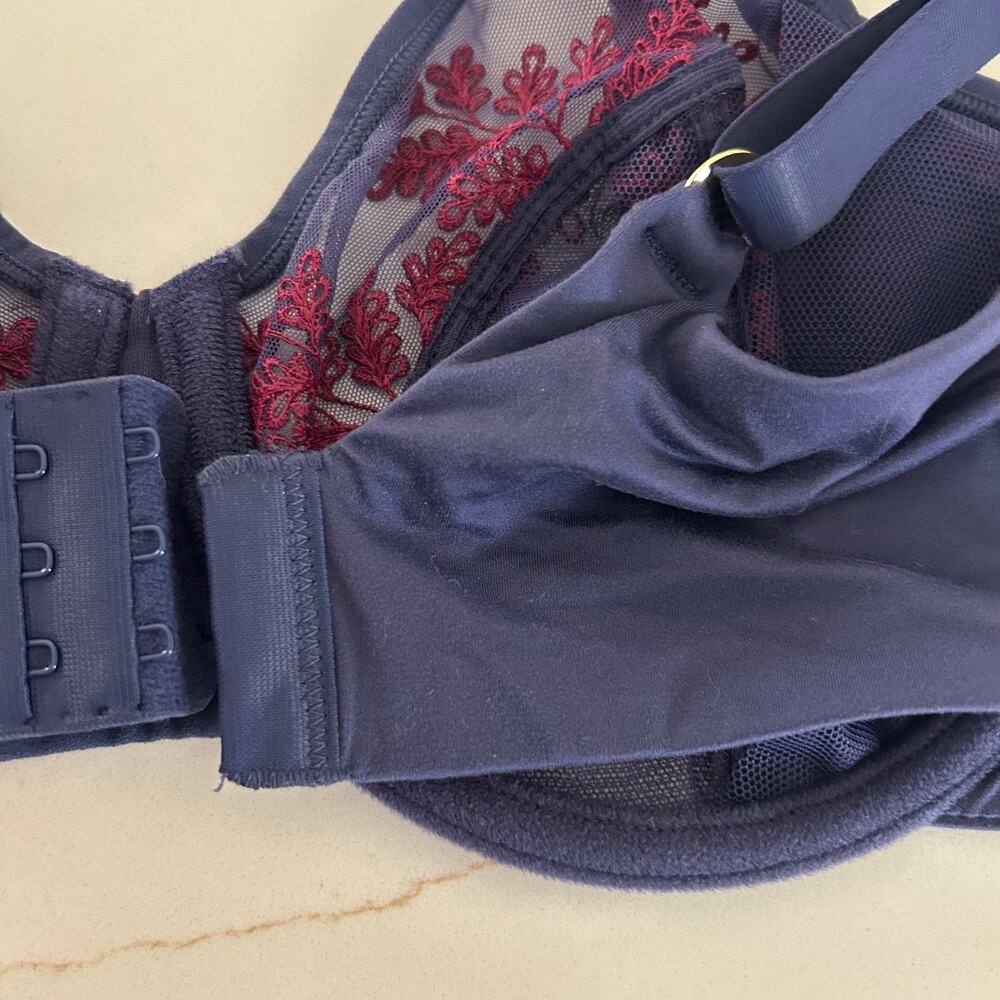 Natori Bra Womens 36D Navy Embroidered Lace Unlined Underwire Full Coverage New - Picture 10 of 11